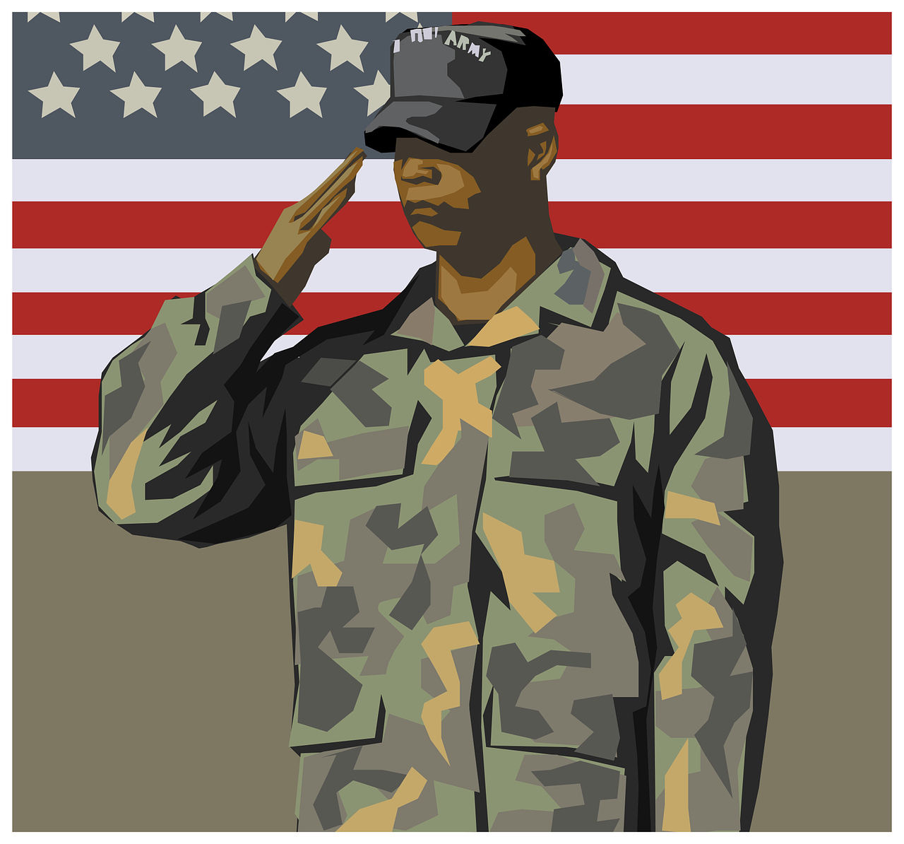 Soldier Saluting in front of the United States of America flag